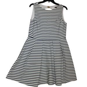 Zara White Blue Striped Pleated Cutout Mini Dress Women's Size‎ Large